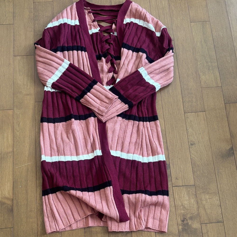 No Boundaries Pink and Burgundy Striped Top